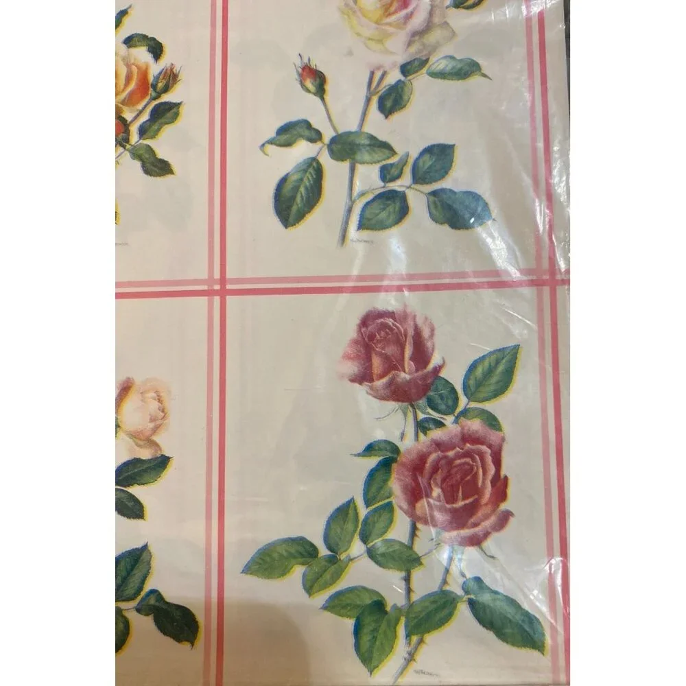 Vintage American Greetings All Occasion Gift Wrap NEW Roses Windowpane